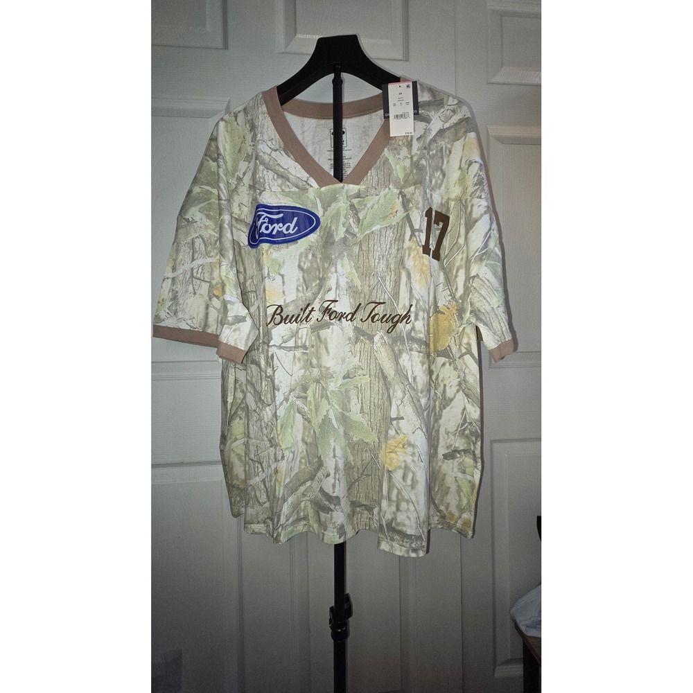 Ford Built Ford Tough Camo Jersey V-Neck Graphic T-Shirt Beige 2X FX4 Off-Road